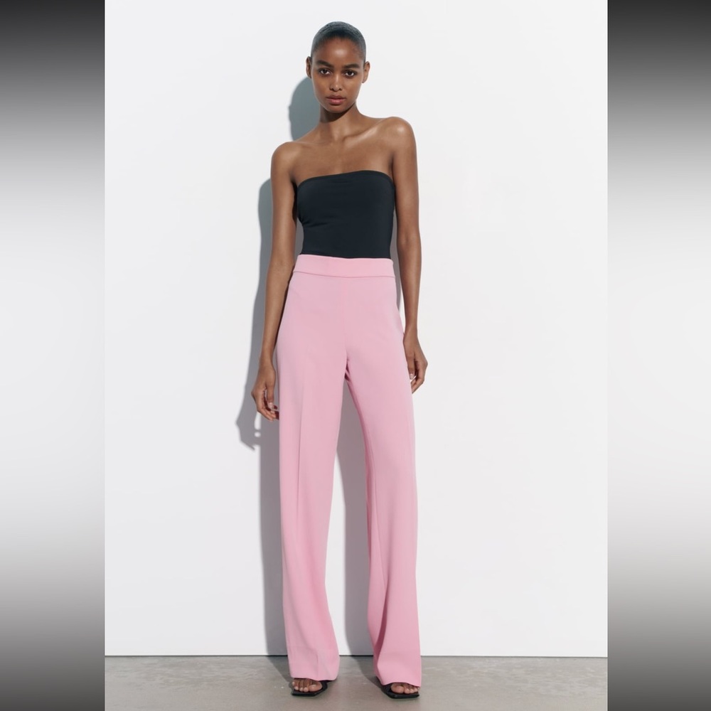 Zara fluid high waisted pants pink
